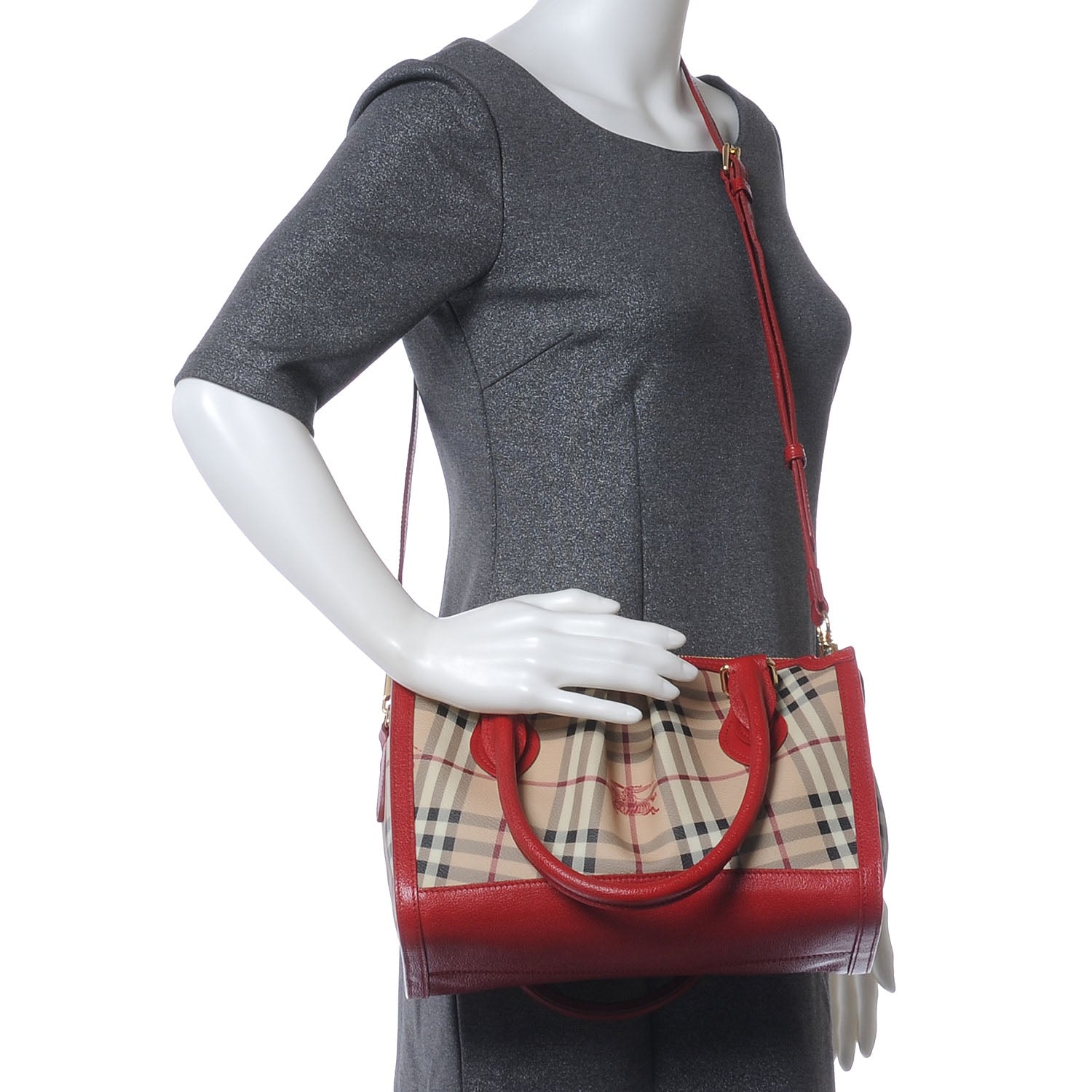 Burberry Haymarket Check Pilgrim Tote Red 2 of 10