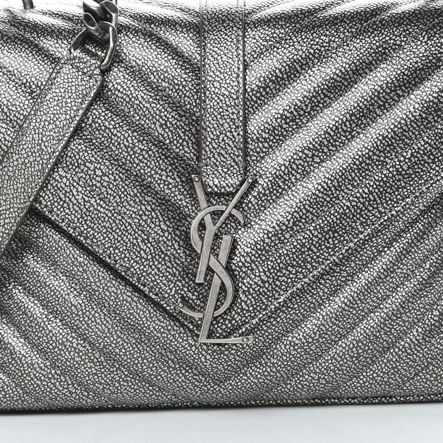 Metallic Grain De Poudre Matelasse Chevron Monogram Medium College Bag Gunmetal