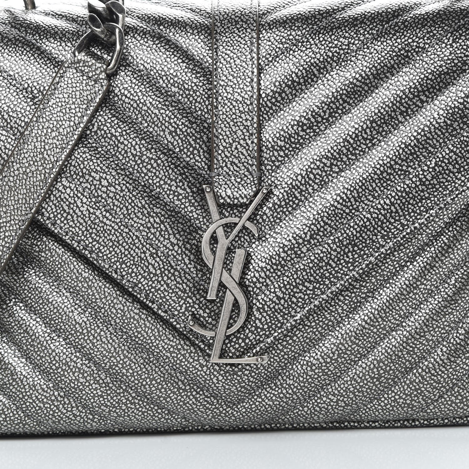 Saint Laurent Metallic Grain De Poudre Matelasse Chevron Monogram Medium College Bag Gunmetal 8 of 12