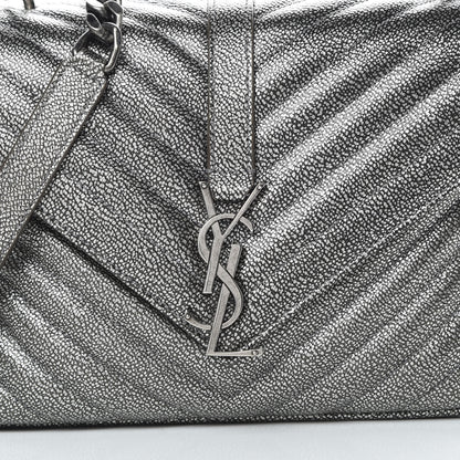 Saint Laurent Metallic Grain De Poudre Matelasse Chevron Monogram Medium College Bag Gunmetal 8 of 12