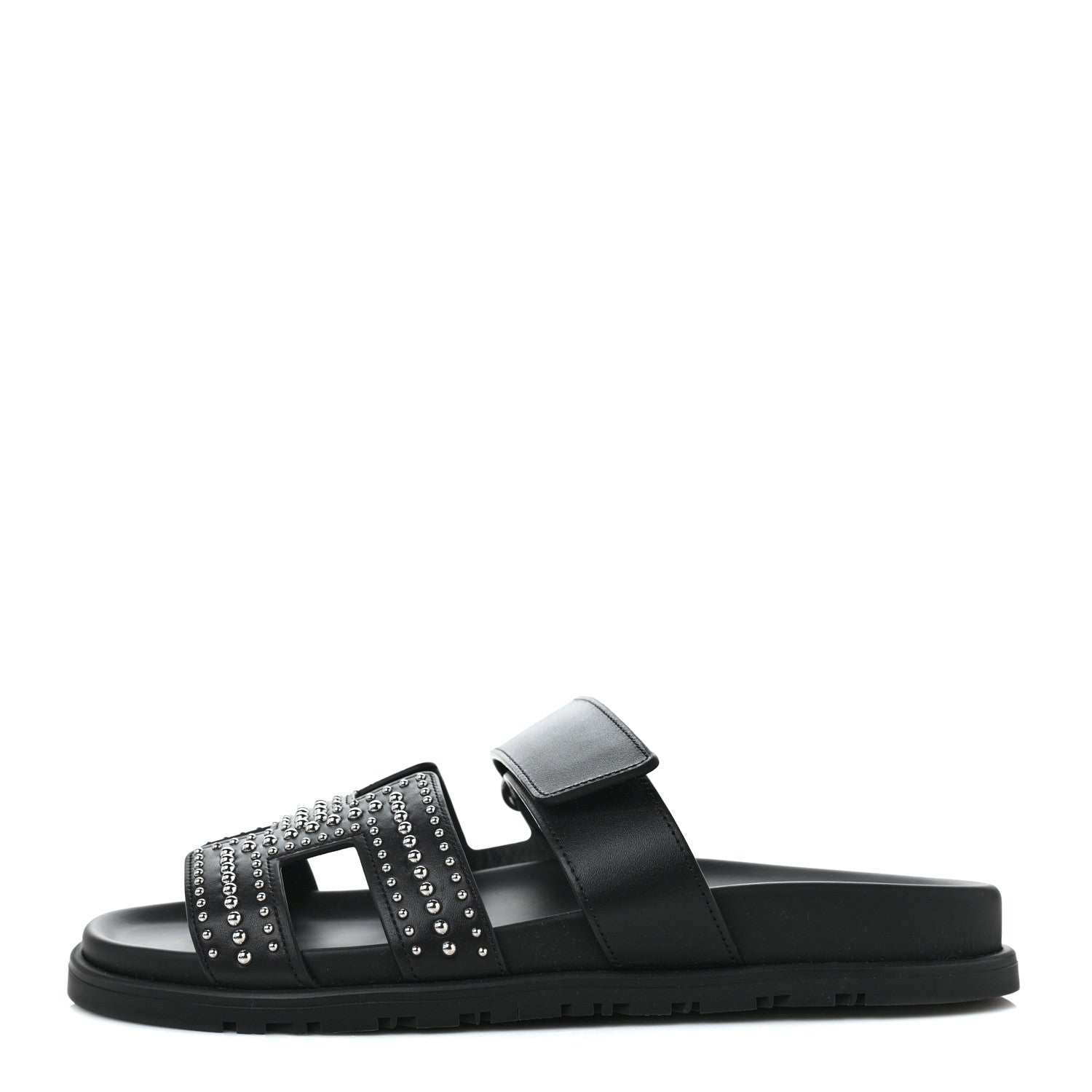 Hermes Calfskin Studded Womens Chypre Sandals 37 Black 1 of 7
