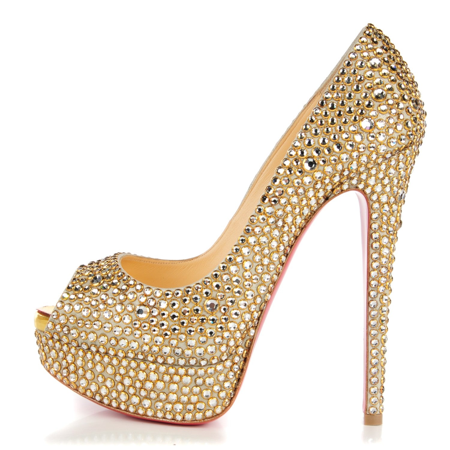 Christian Louboutin Specchio Strass Crystal Lady Peep 150 Pumps 36 Gold 1 of 7