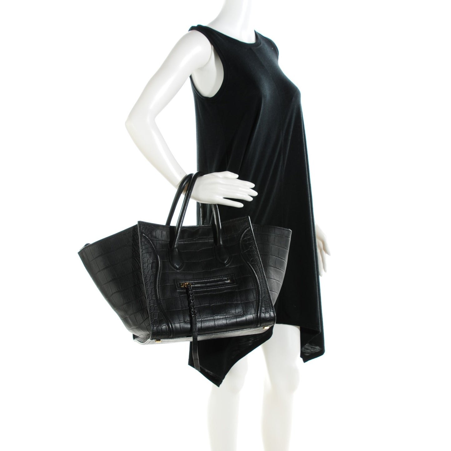 Crocodile Embossed Calfskin Medium Phantom Luggage Black