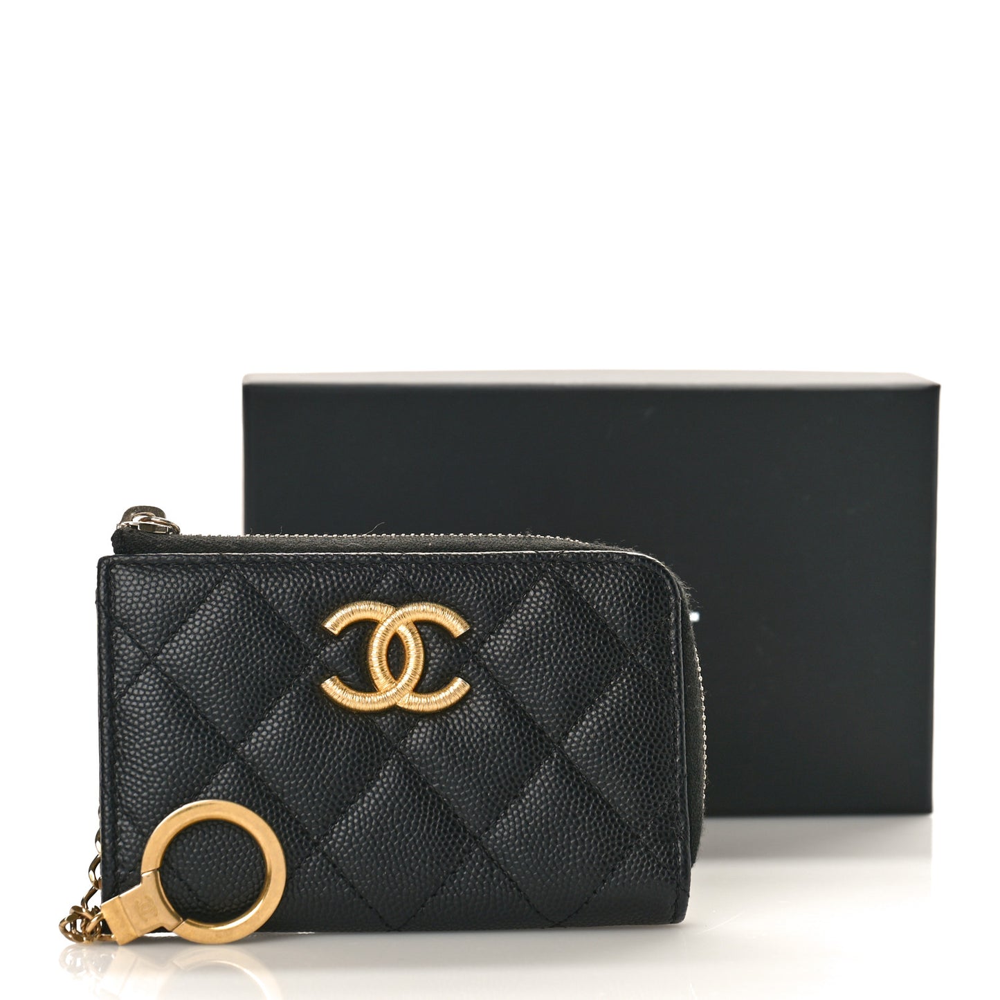 Caviar Quilted Zipped Key Holder Case Black