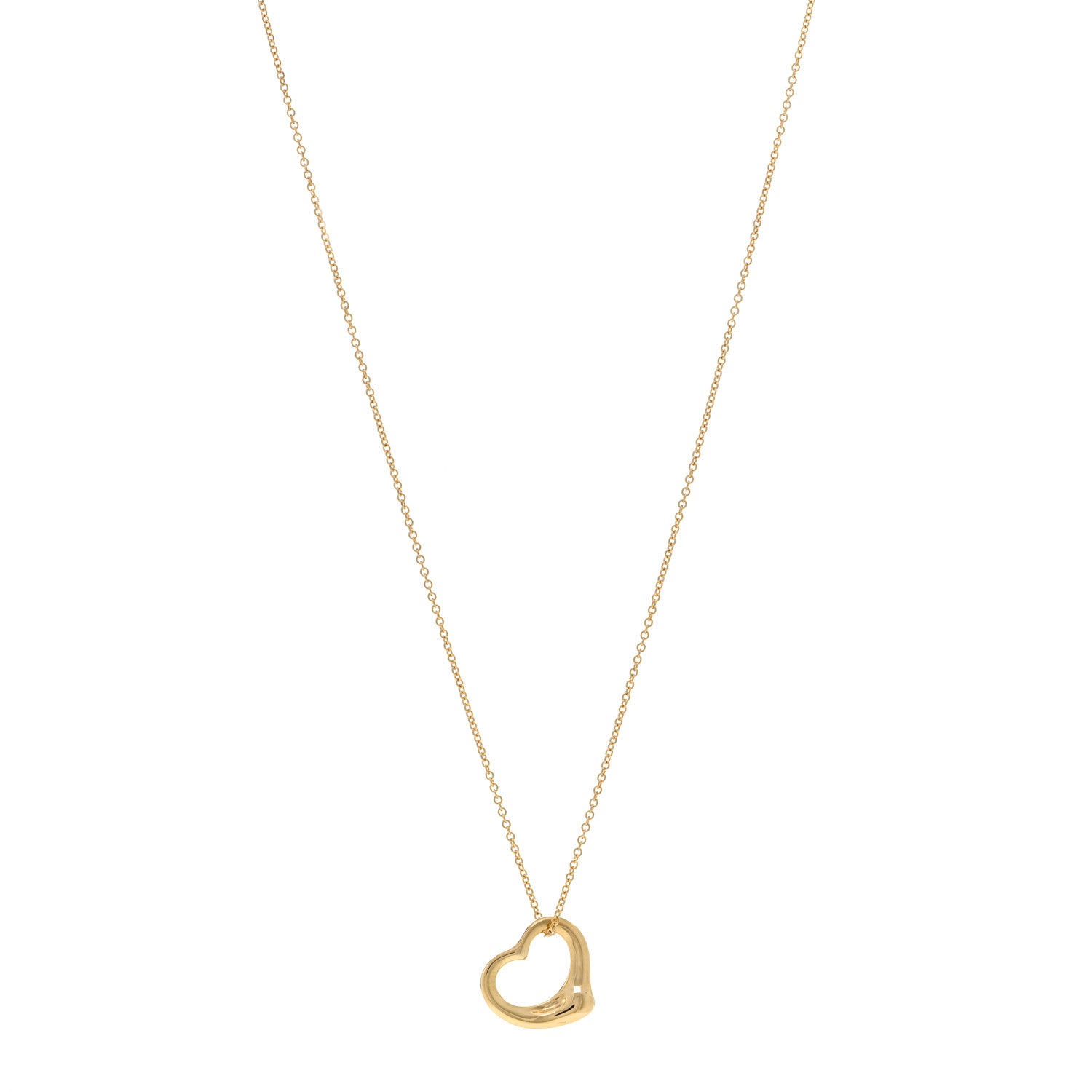 Tiffany 18K Yellow Gold 16mm Elsa Peretti Open Heart Pendant Necklace 1 of 4
