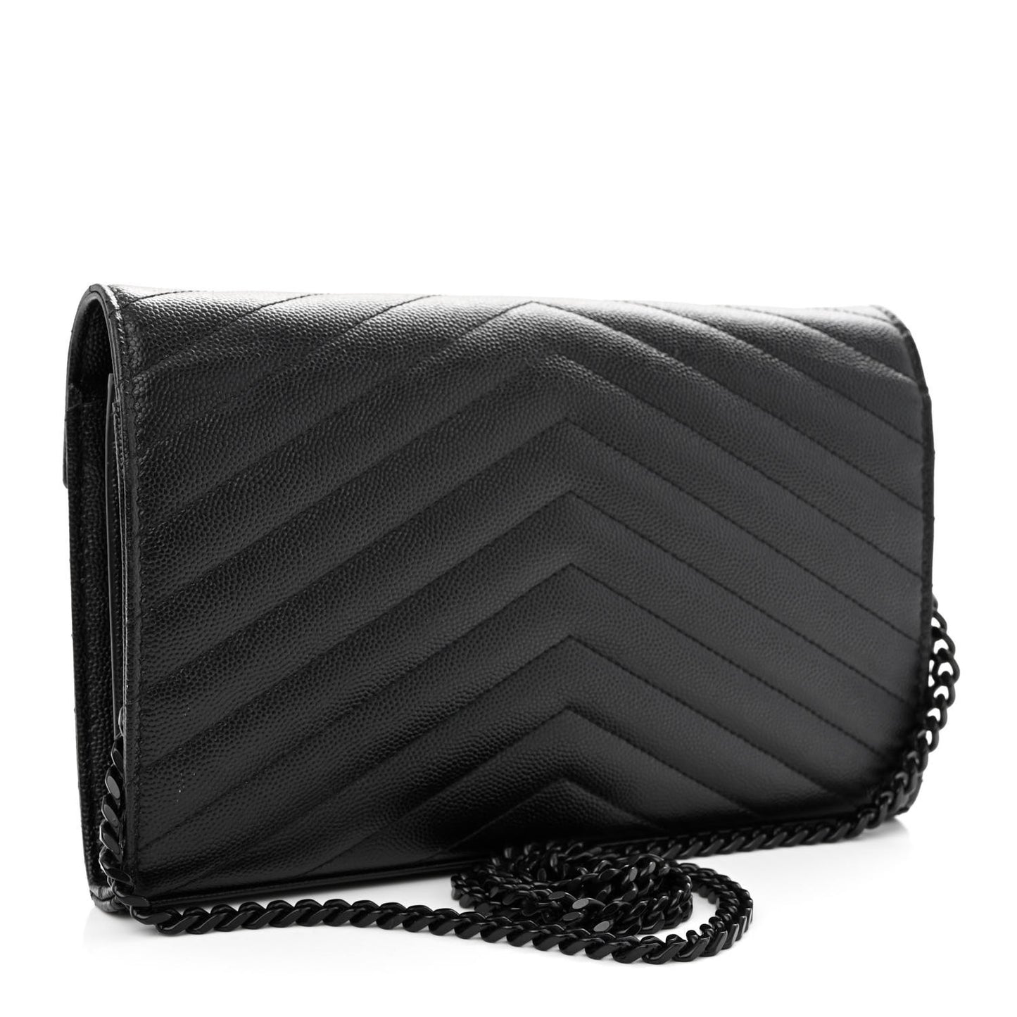 Grain De Poudre Matelasse Chevron Monogram Monochrome Chain Wallet Black