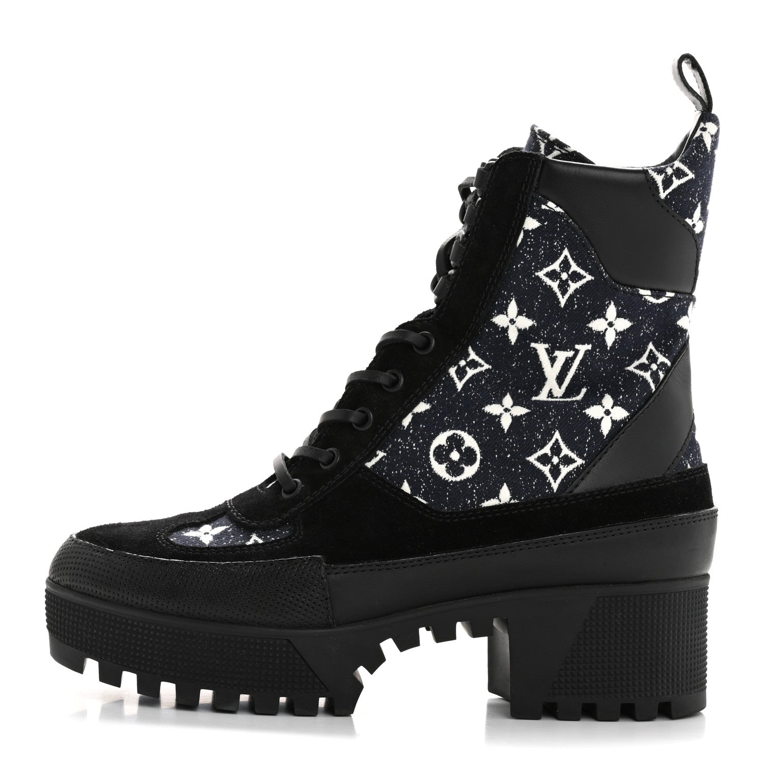 Louis Vuitton Calfskin Monogram Denim Laureate Platform Desert Boots 38.5 Navy Blue 1 of 10