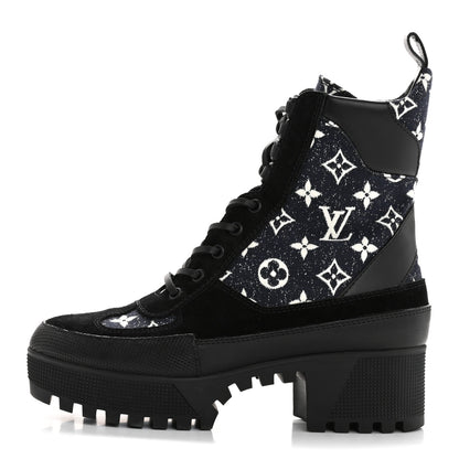 Louis Vuitton Calfskin Monogram Denim Laureate Platform Desert Boots 38.5 Navy Blue 1 of 10