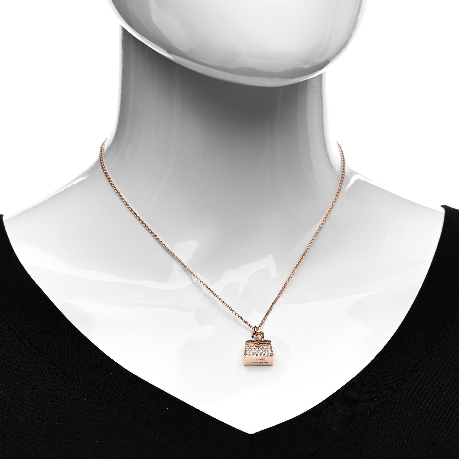 Hermes 18K Rose Gold Diamond Birkin Amulettes Pendant Necklace 2 of 5