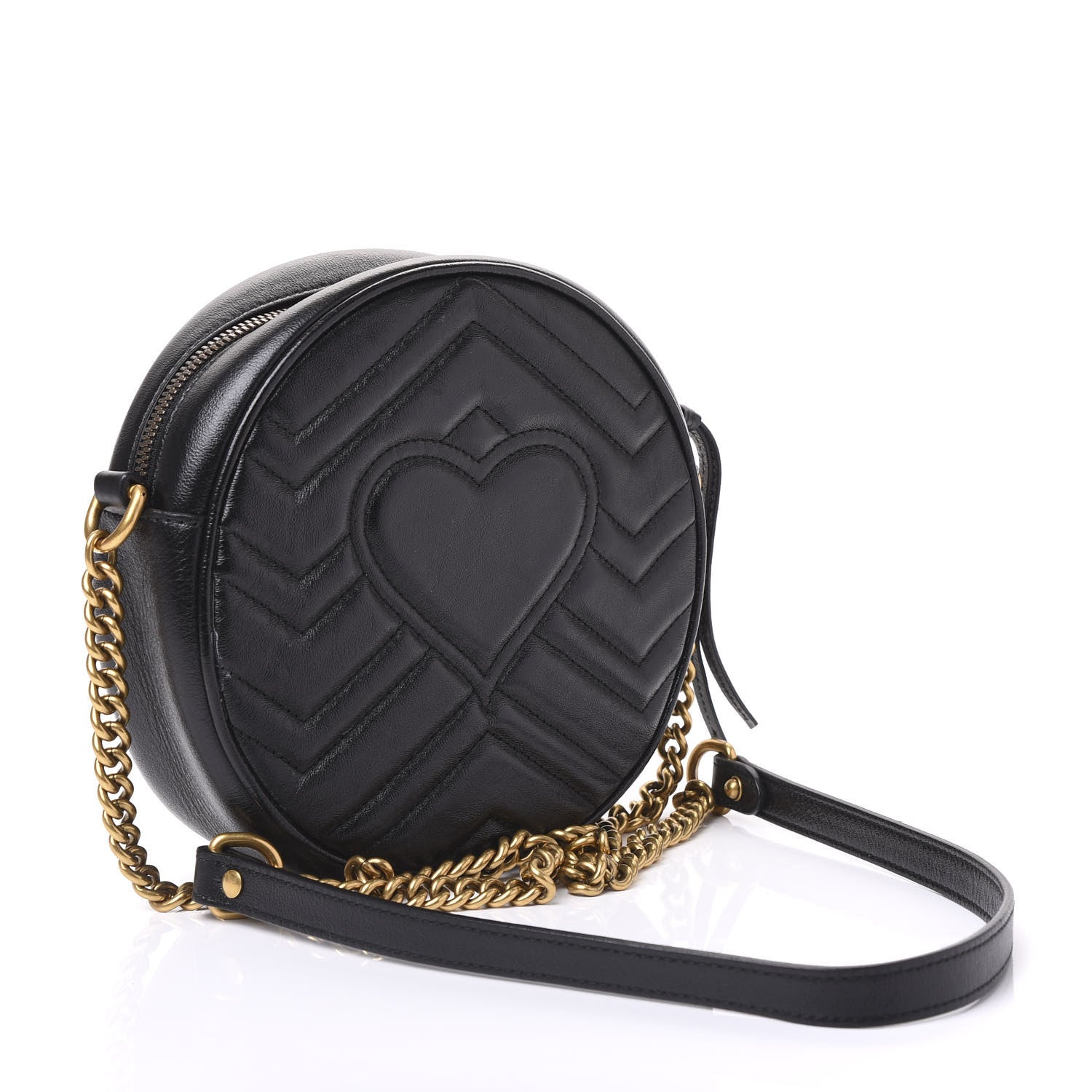 Gucci Azalea Calfskin Matelasse Heart Mini GG Marmont Round Shoulder Bag Black 2 of 9