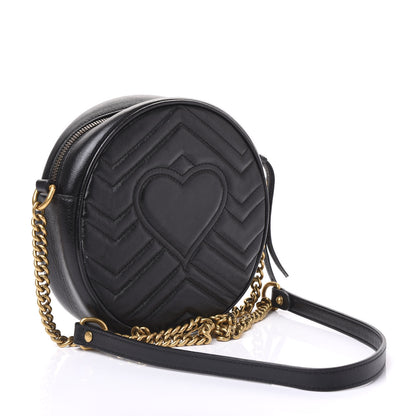 Gucci Azalea Calfskin Matelasse Heart Mini GG Marmont Round Shoulder Bag Black 2 of 9