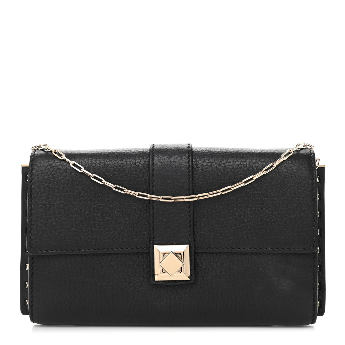 Pebbled Calfskin Rockstud Flap Chain Bag Black