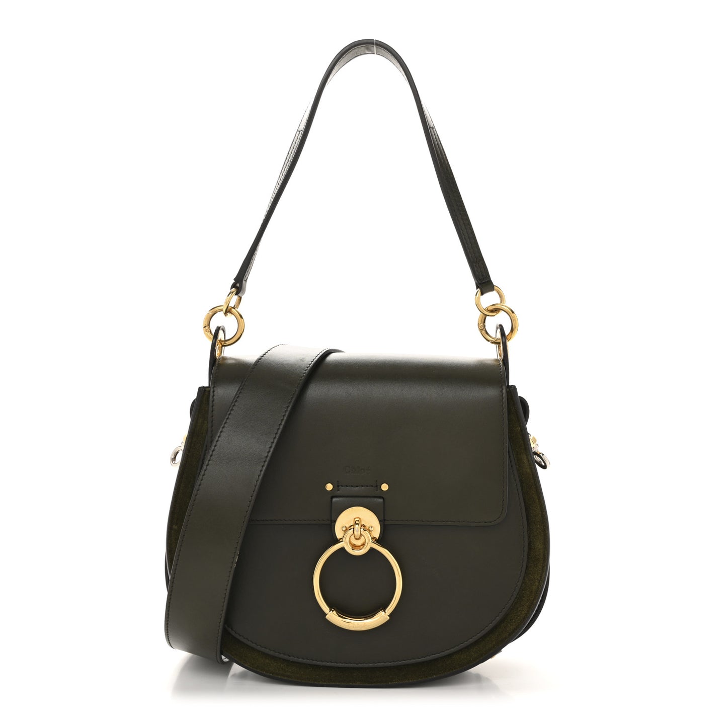 Calfskin Suede Large Tess Bag Deep Forest