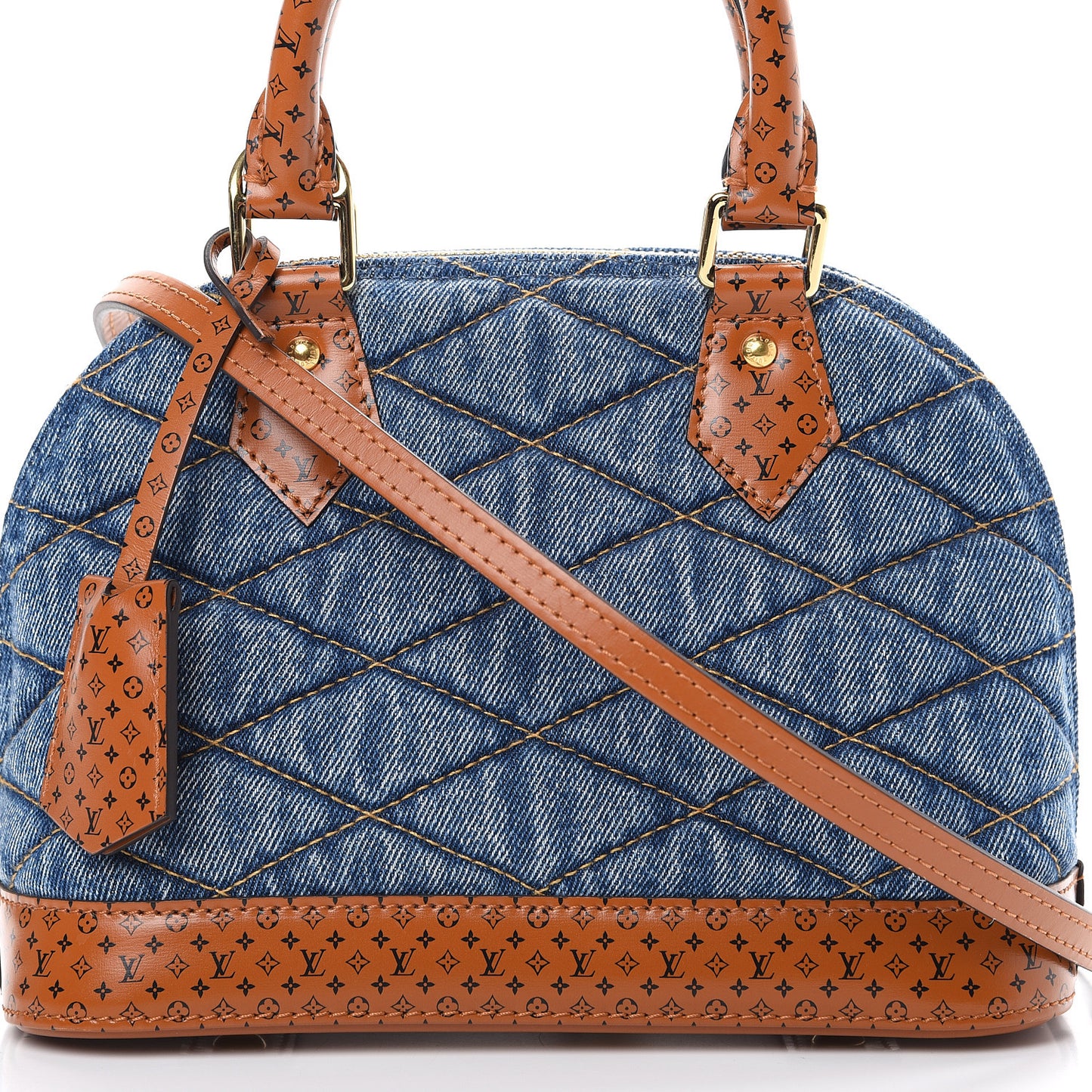 Denim Calfskin Reverse Monogram Malletage Alma BB Blue