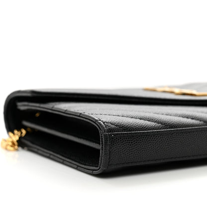 Saint Laurent Grain De Poudre Matelasse Chevron Monogram Chain Wallet Black 8 of 10