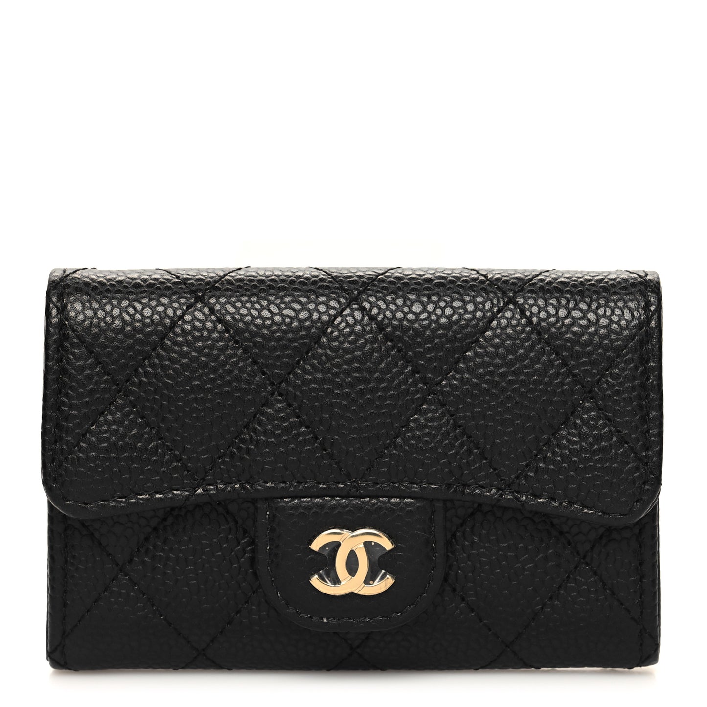 Caviar Quilted Flap Card Holder Wallet Black