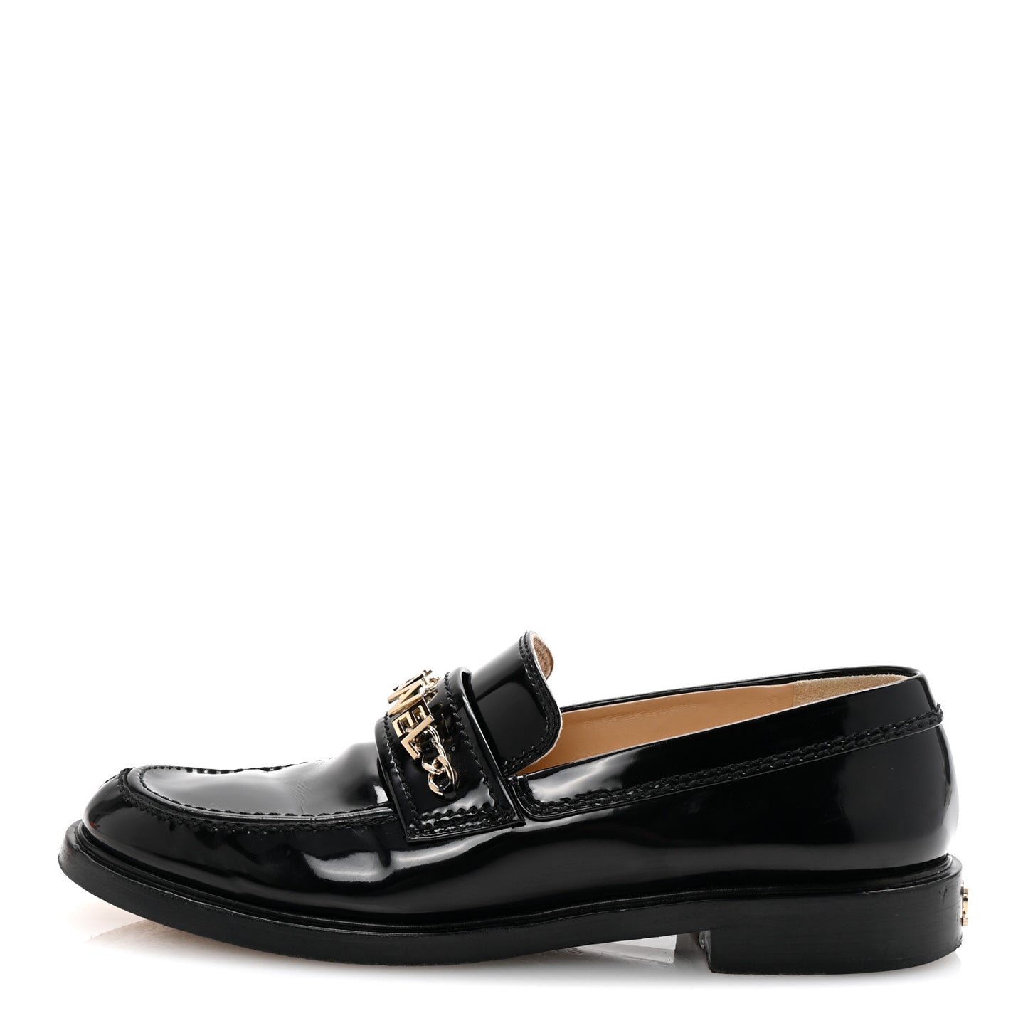 Shiny Calfskin Logo Loafers 40 Black