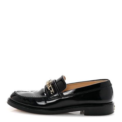 Chanel Shiny Calfskin Logo Loafers 40 Black 1 of 9