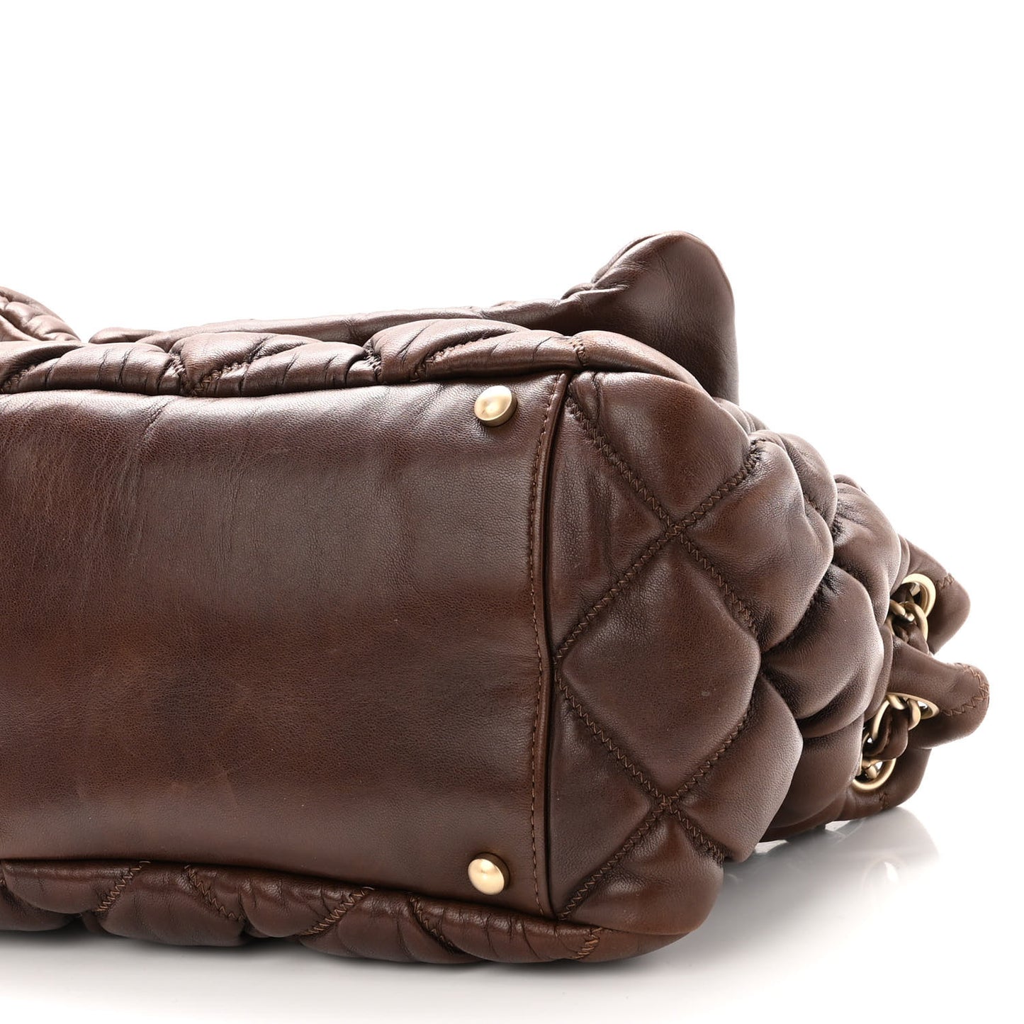 Lambskin Bubble Quilt Accordion Flap Dark Brown