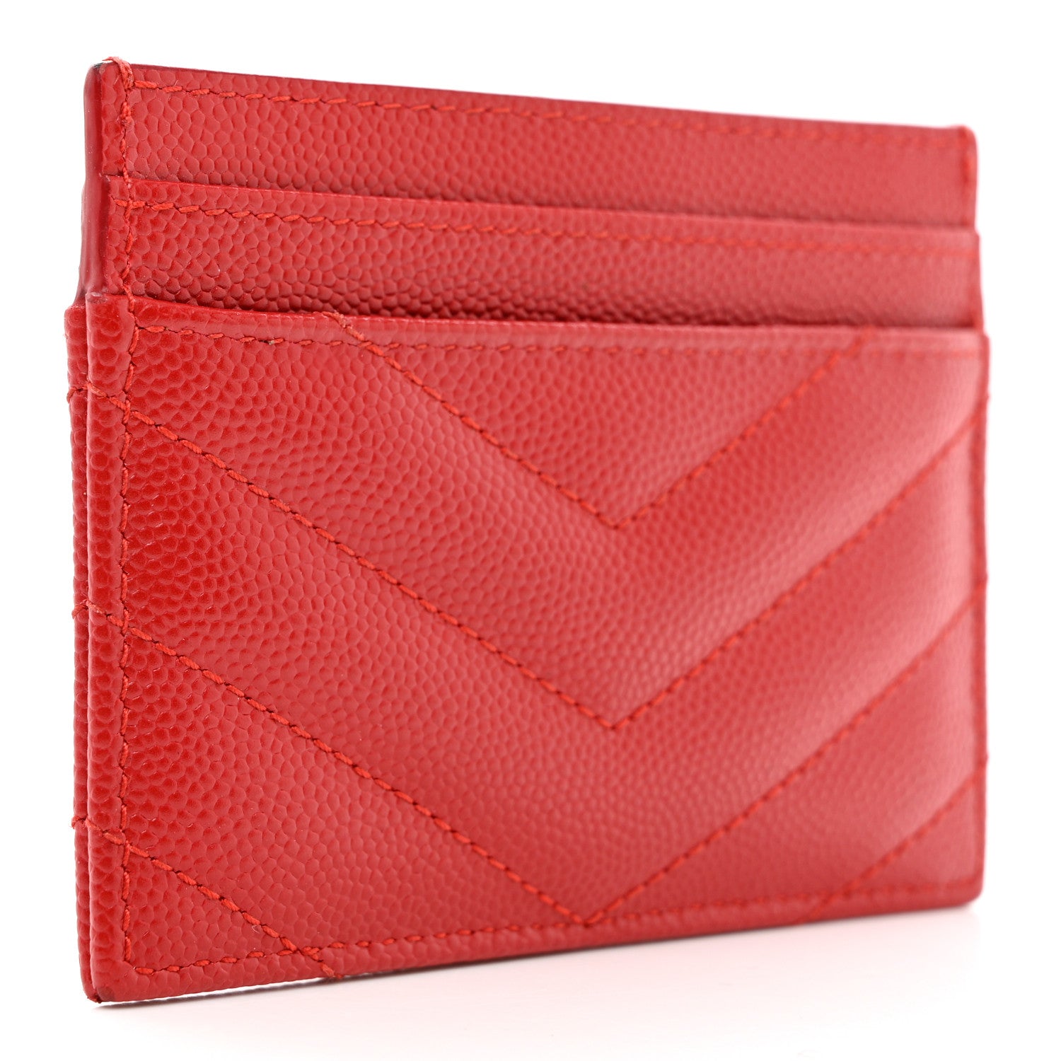 Saint Laurent Grain De Poudre Matelasse Chevron Monogram Credit Card Case New Red 3 of 10
