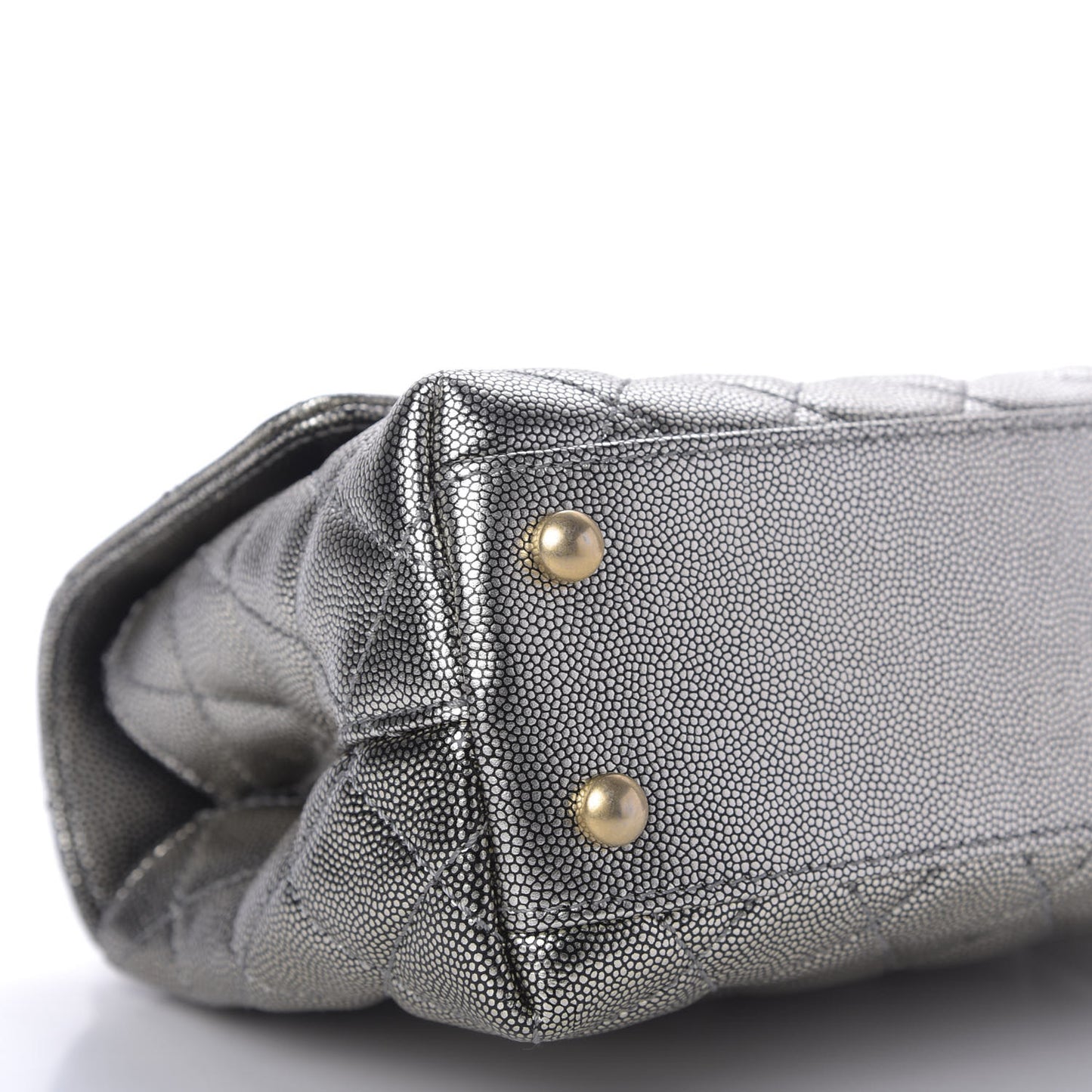 Metallic Caviar Quilted Mini Coco Handle Flap Silver