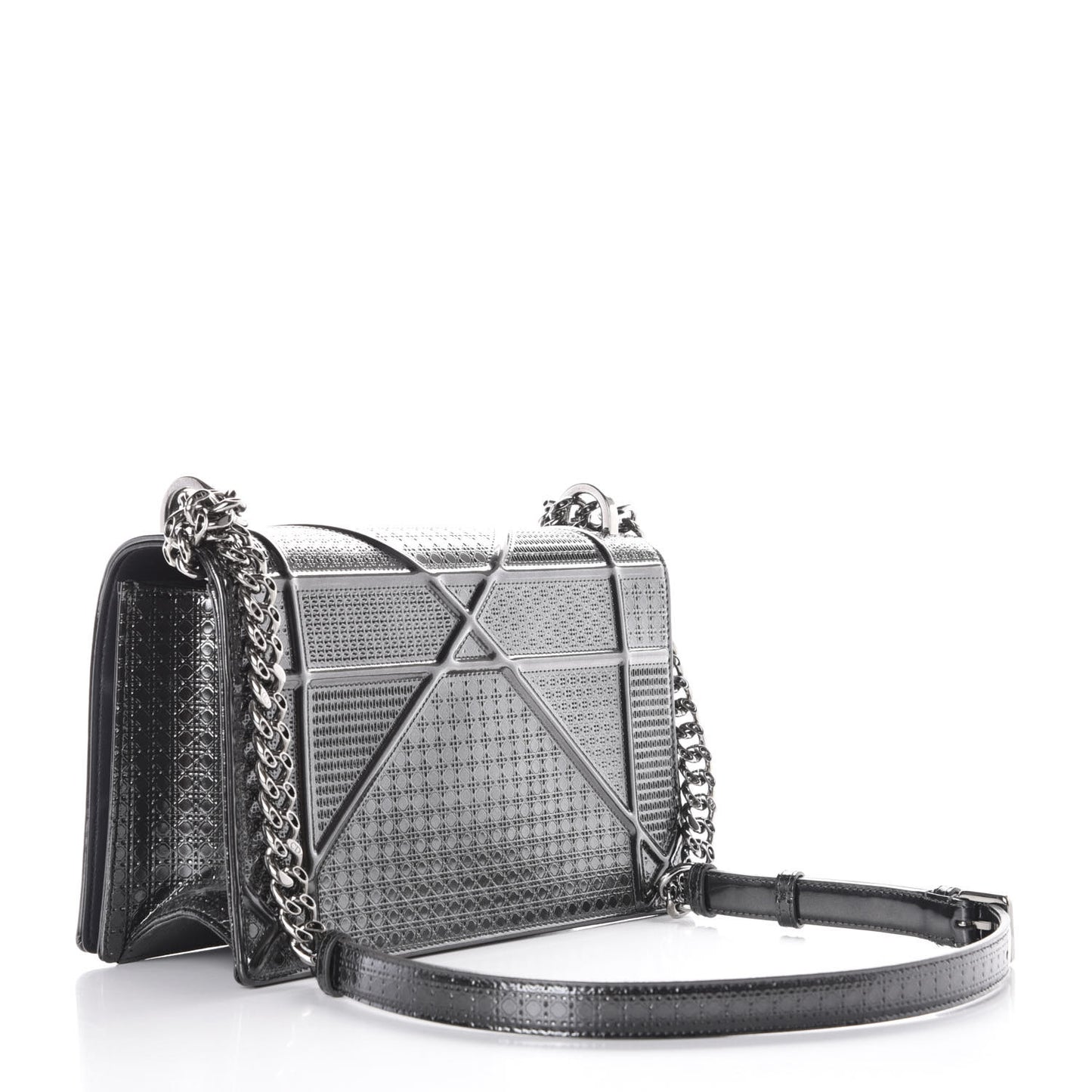 Metallic Patent Micro-Cannage Medium Diorama Flap Bag Silver