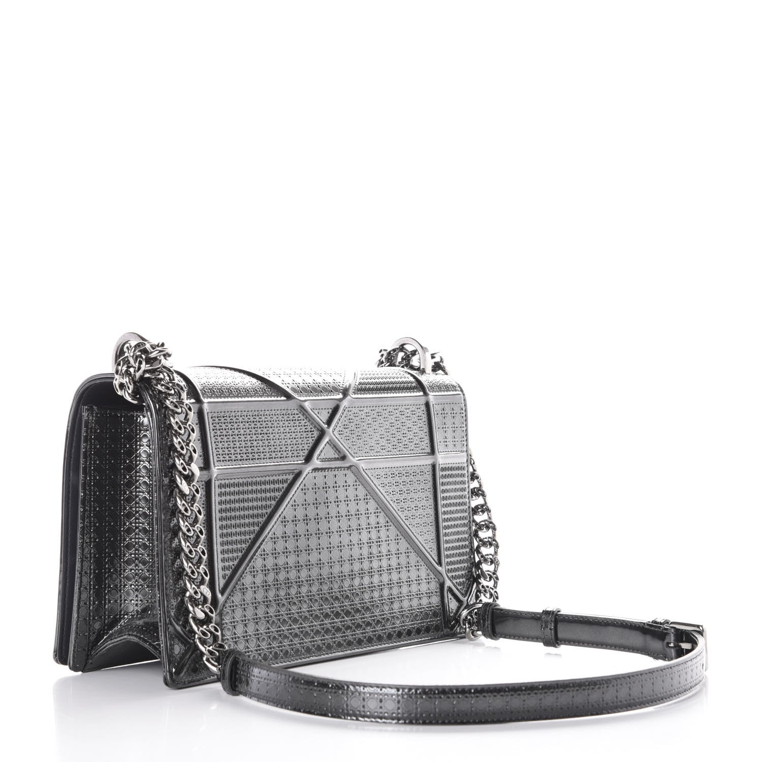 Christian Dior Metallic Patent Micro-Cannage Medium Diorama Flap Bag Silver 4 of 11