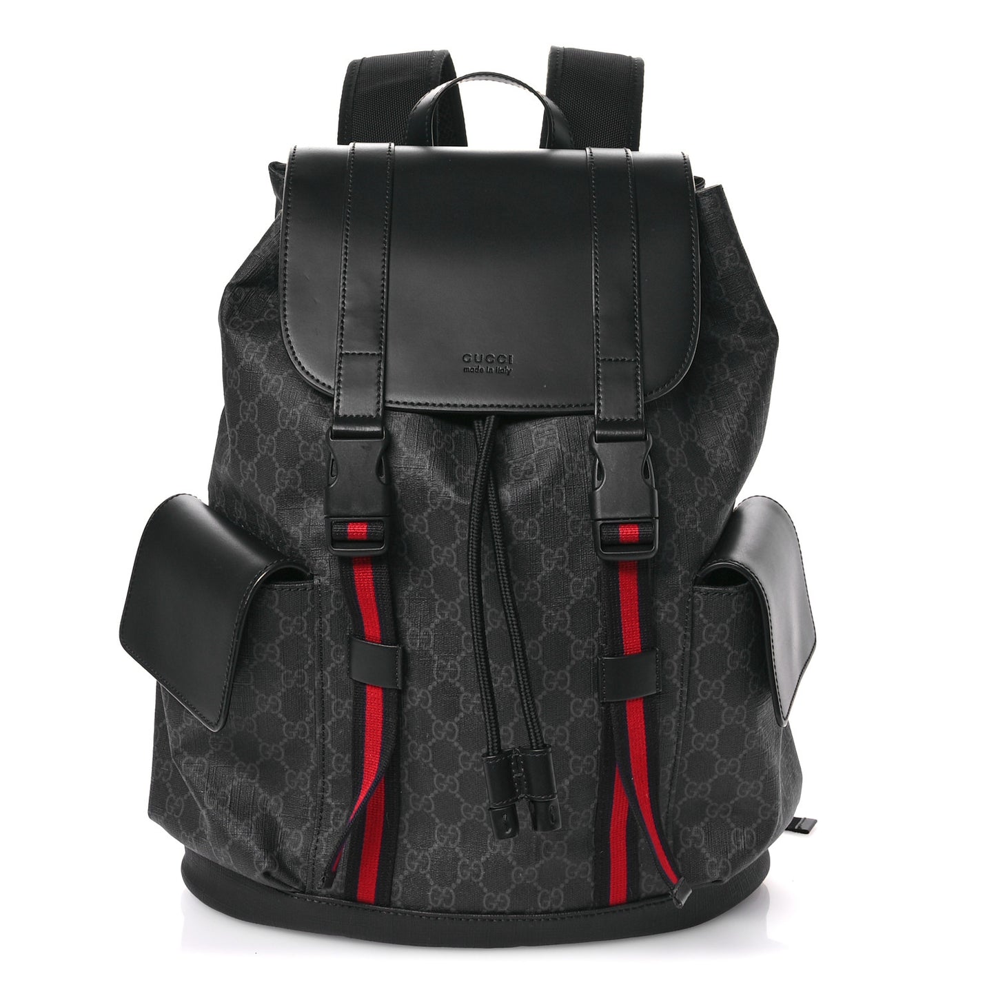 Soft GG Supreme Monogram Calfskin Web Double Buckle Backpack Black