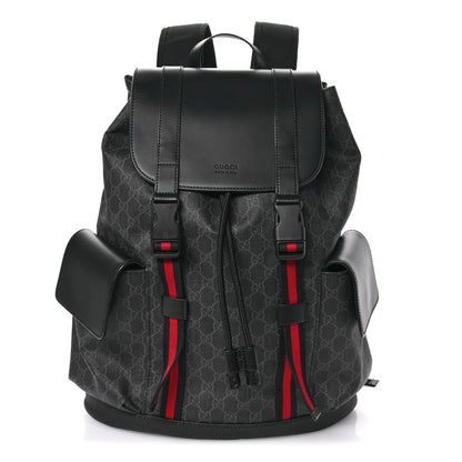 Gucci Soft GG Supreme Monogram Calfskin Web Double Buckle Backpack Black 1 of 9