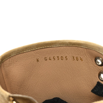 Chanel Suede Grosgrain Cap Toe CC Camellia Lace Up Combat Boots 38.5 Beige Black 7 of 8