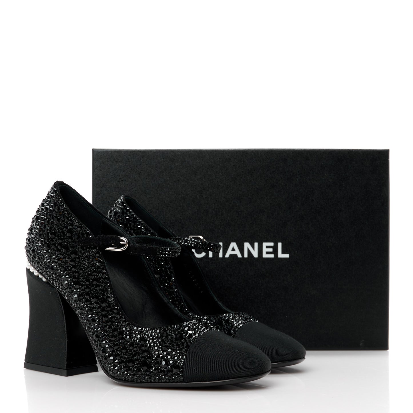 Strass Pearl Grosgrain Cap Toe Pumps 38 Black