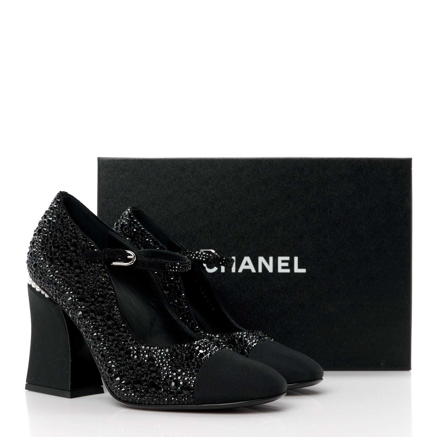 Chanel Strass Pearl Grosgrain Cap Toe Pumps 38 Black 9 of 9