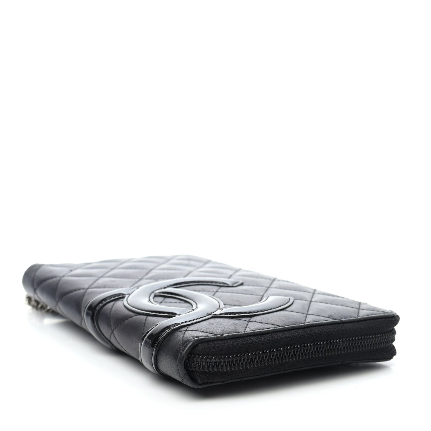 Calfskin Quilted Cambon Zip Around Organizer Wallet Black