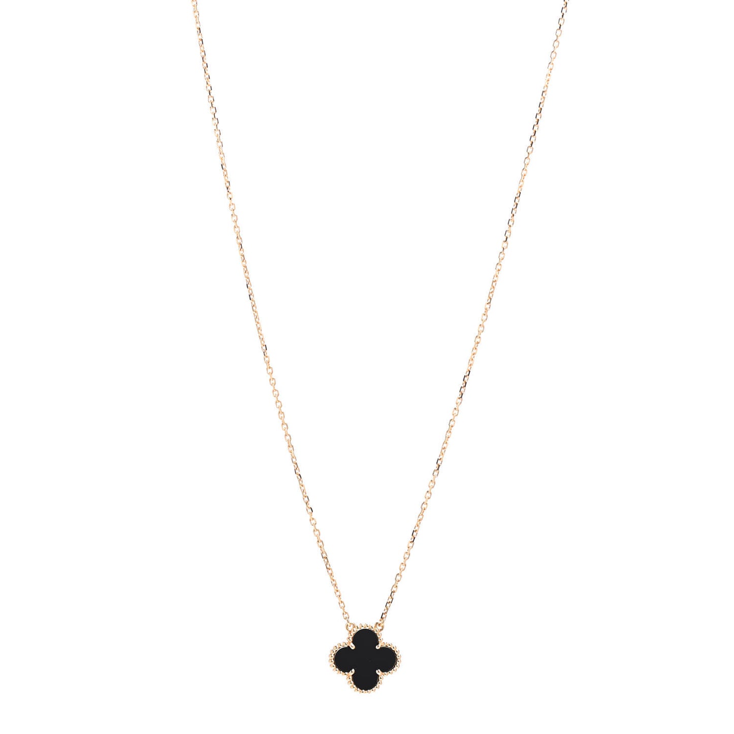 18K Yellow Gold Black Onyx Vintage Alhambra Pendant Necklace
