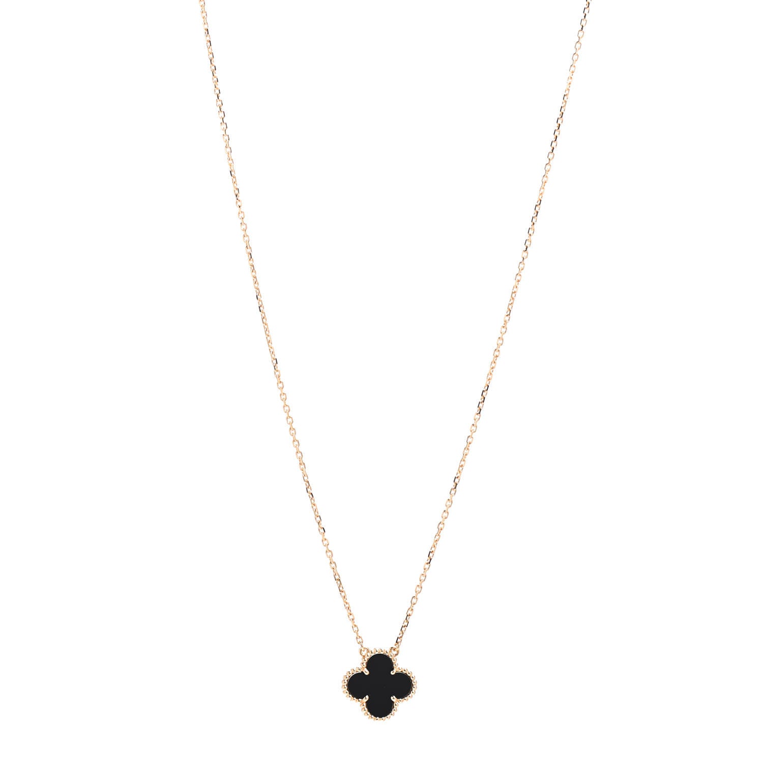 Van Cleef & Arpels 18K Yellow Gold Black Onyx Vintage Alhambra Pendant Necklace 1 of 6