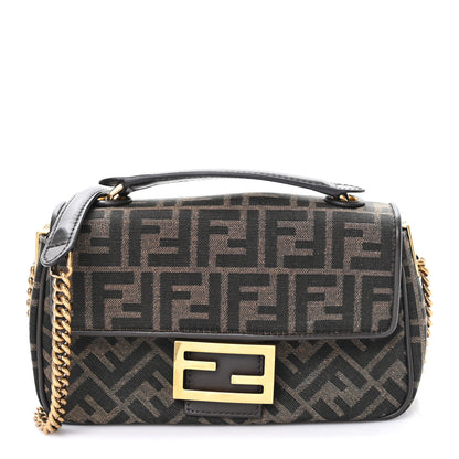 Fendi Fabric Jacquard FF 1974 Midi Chain Baguette Tobacco Moro 1 of 10