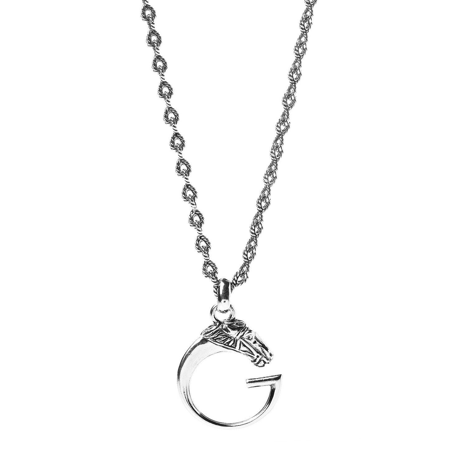 Sterling Silver G Horse Rope Pendant Necklace