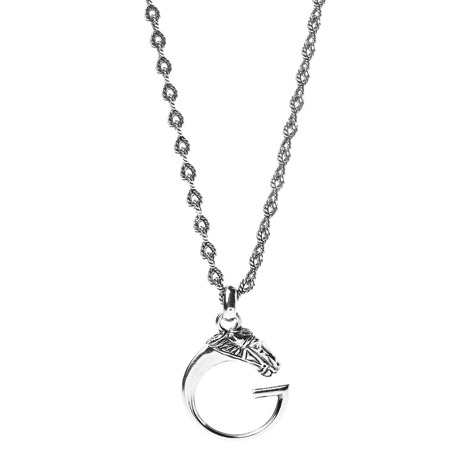 Gucci Sterling Silver G Horse Rope Pendant Necklace 1 of 4