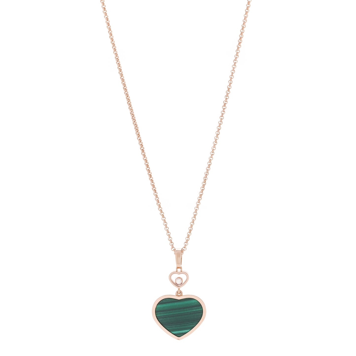 18K Rose Gold Diamond Malachite Happy Hearts Pendant Necklace