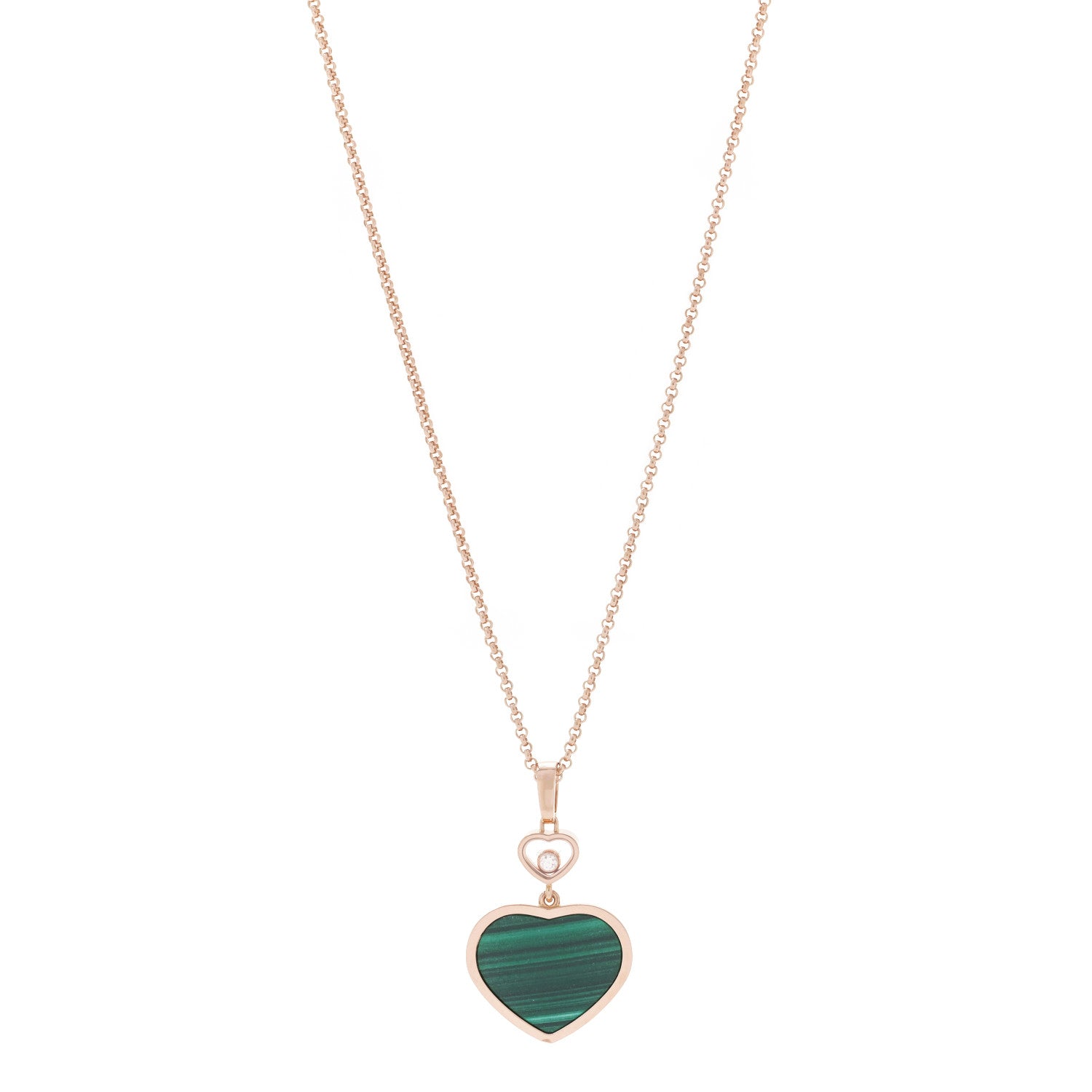 Chopard 18K Rose Gold Diamond Malachite Happy Hearts Pendant Necklace 1 of 6