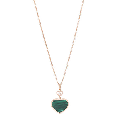 Chopard 18K Rose Gold Diamond Malachite Happy Hearts Pendant Necklace 1 of 6