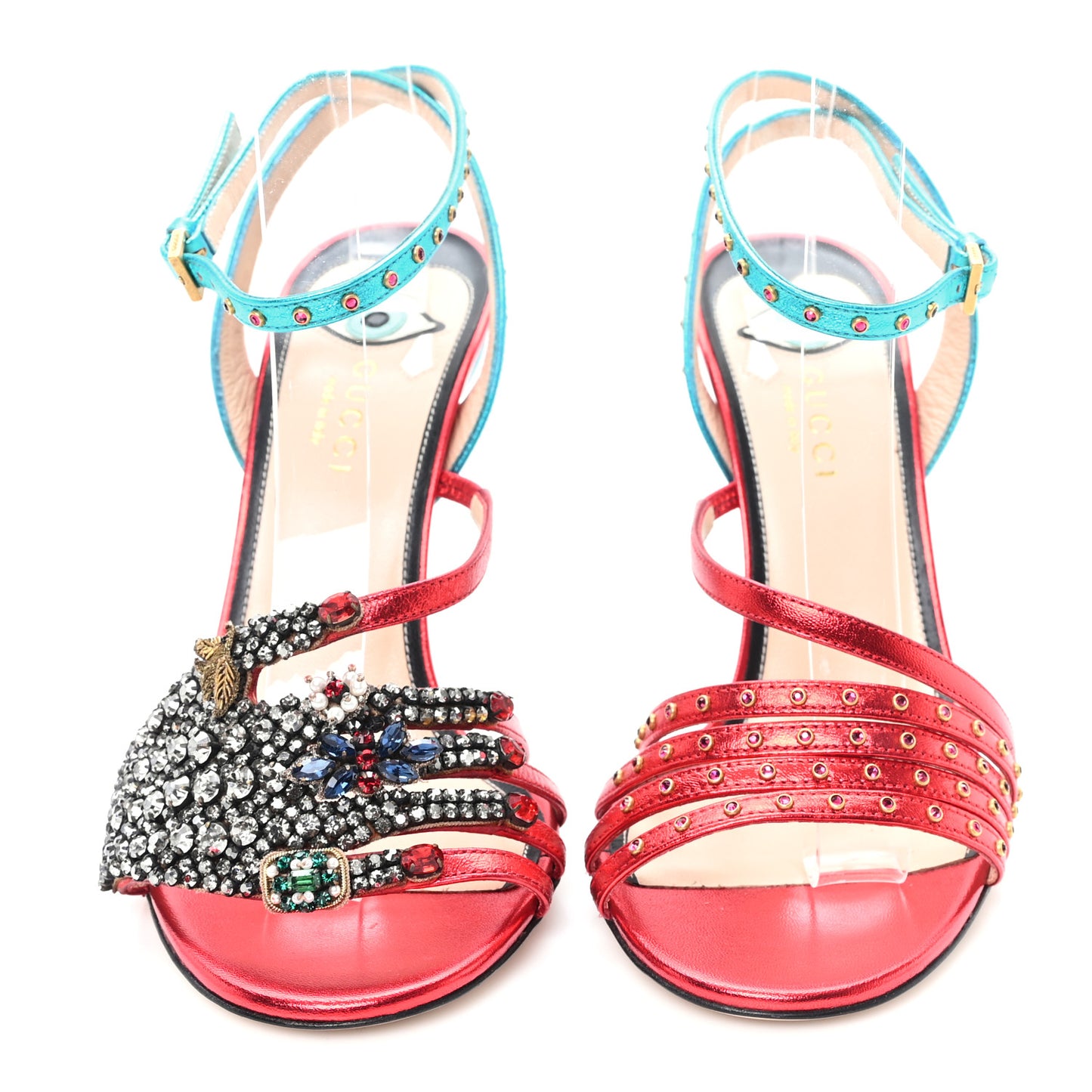 Metallic Nappa Crystal Embellished Wangy Sandals 36.5 Red Blue