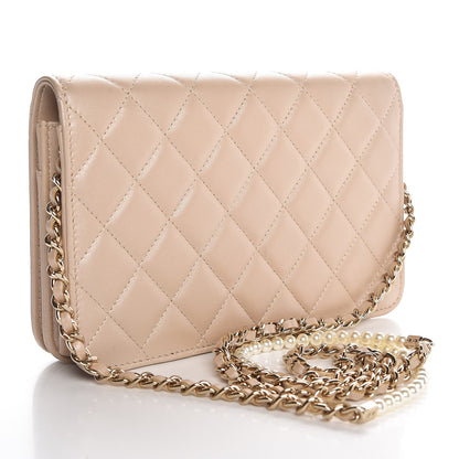 Chanel Iridescent Lambskin Quilted Pearl Wallet On Chain WOC Light Beige 2 of 13