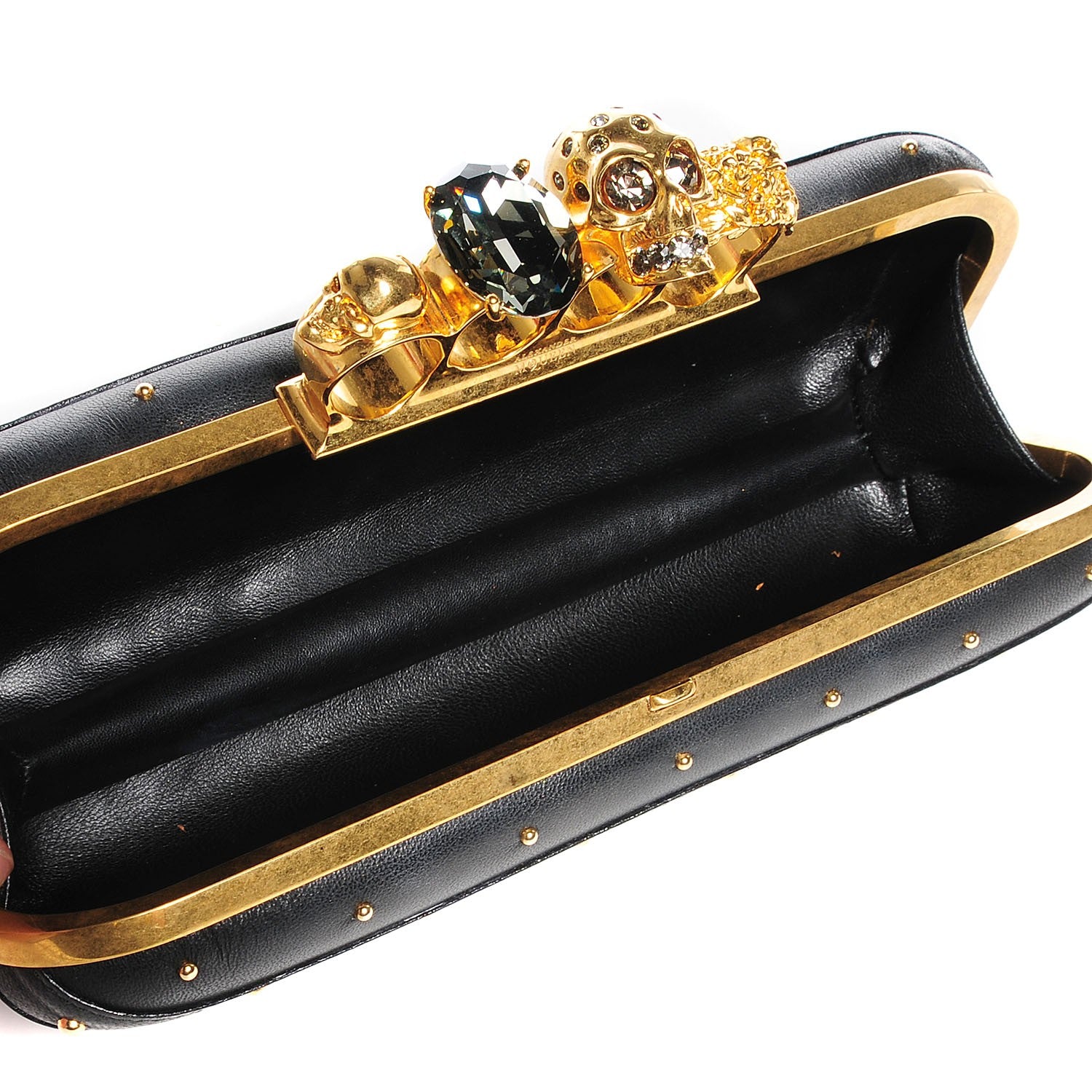 Alexander McQueen Nappa Leather Studded Skull Knuckle Box Long Clutch Black 5 of 8