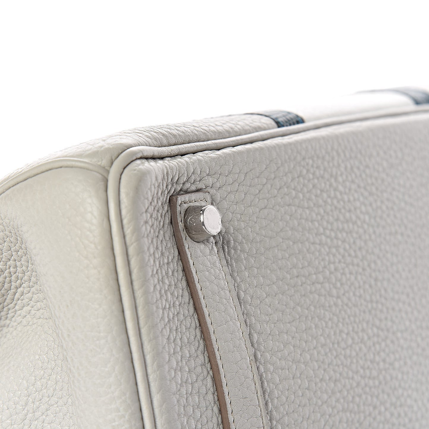 Taurillon Clemence Lizard Club Birkin 35 Gris Perle White Mykonos