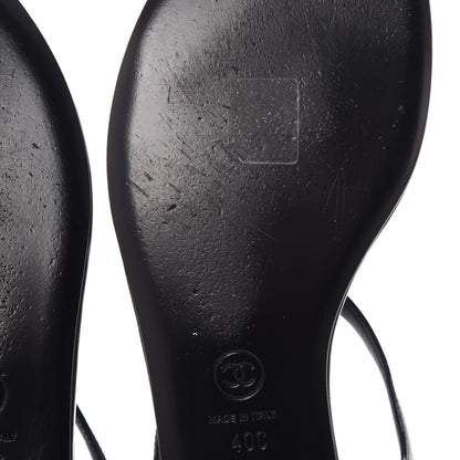 Chanel Patent Calfskin Camellia Thong Sandals 40 Black White 11 of 14