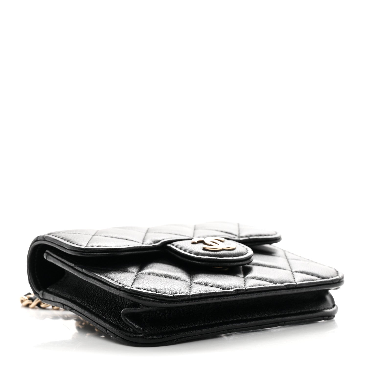 Chanel Lambskin Quilted Top Handle Flap Coin Purse With Chain Black 3 of 11