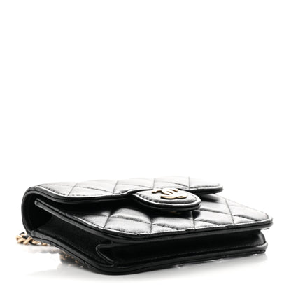 Chanel Lambskin Quilted Top Handle Flap Coin Purse With Chain Black 3 of 11