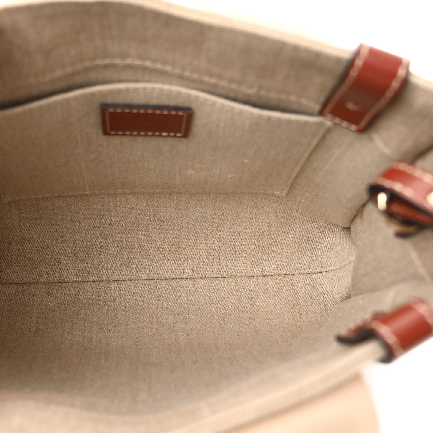Linen Calfskin Small Woody Ribbon Tote With Strap White Brown