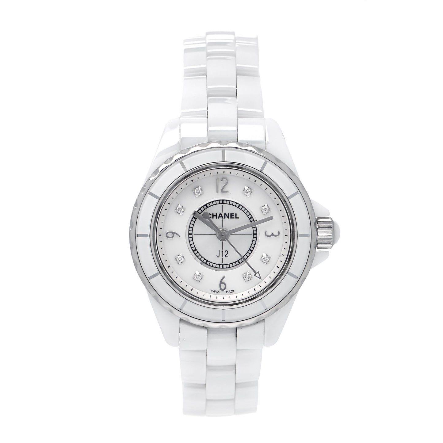 Stainless Steel Ceramic Diamond Mother of Pearl 29mm J12 Quartz Watch White